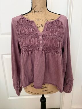 Lucky Brand Dusty Mauve Peasant Blouse